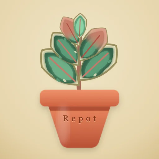 The Repot app icon — a variegated rubber plant in a terracotta pot