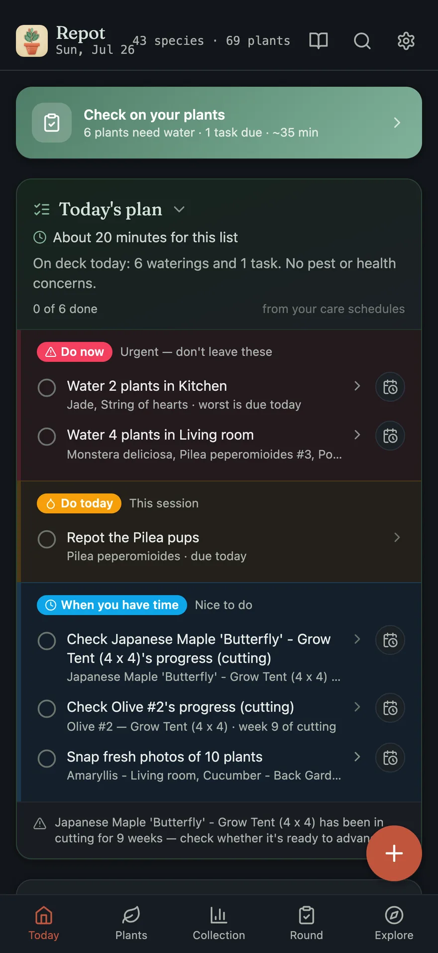 Today's plan, dark mode